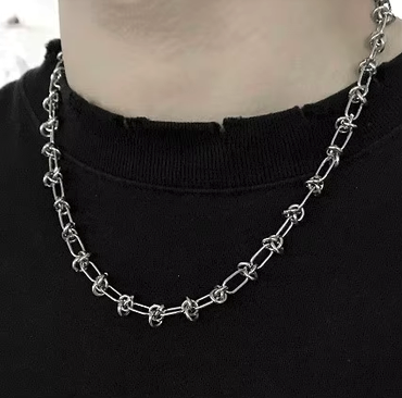 Fluxwire Chain-Electric tension forged in steel—Fluxwire Necklace. Intricate, fractured links pulse with chaotic energy. Layer it or wear solo. Shop now.