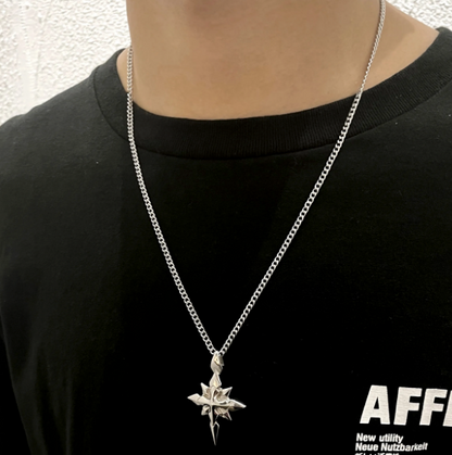 Starbreaker Necklace-Illuminate your look with the Starbreaker Necklace. Polished steel eight-point star pendant on a fine curb chain. Bold celestial style. Shop now.