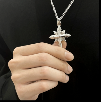 Starbreaker Necklace-Illuminate your look with the Starbreaker Necklace. Polished steel eight-point star pendant on a fine curb chain. Bold celestial style. Shop now.