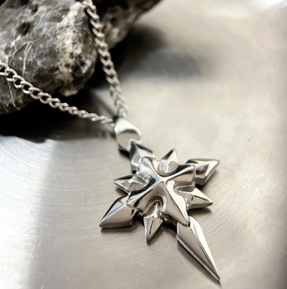 Starbreaker Necklace-Illuminate your look with the Starbreaker Necklace. Polished steel eight-point star pendant on a fine curb chain. Bold celestial style. Shop now.