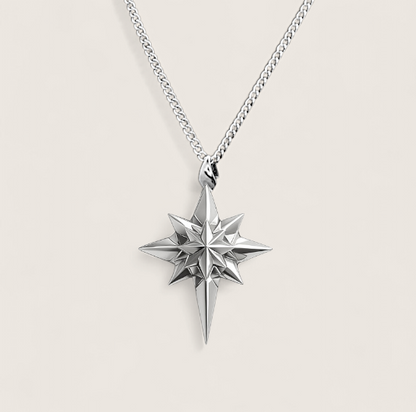 Starbreaker Necklace-Illuminate your look with the Starbreaker Necklace. Polished steel eight-point star pendant on a fine curb chain. Bold celestial style. Shop now.