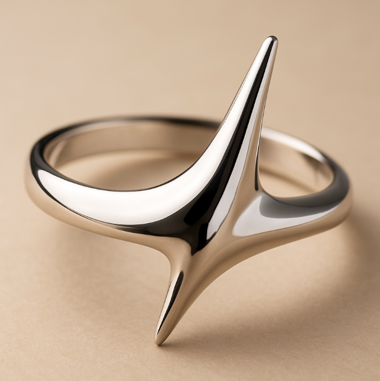 Ion Blade Ring - Offset Spikes Steel Ring-Cut through the static with the Ion Blade Ring. Polished steel, aerodynamic spike design channels bold, futuristic Voltage energy. Shop now.
