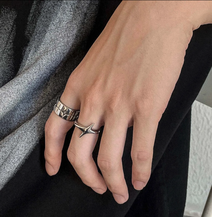 Ion Blade Ring - Offset Spikes Steel Ring-Cut through the static with the Ion Blade Ring. Polished steel, aerodynamic spike design channels bold, futuristic Voltage energy. Shop now.