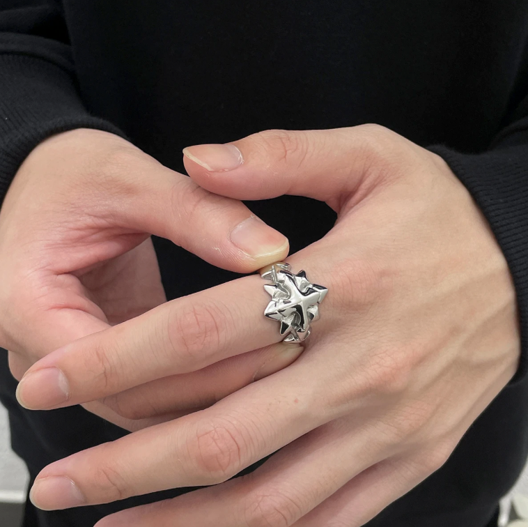 Starbreaker Ring - Statement Star Steel Ring-Channel raw cosmic energy with the Starbreaker Ring. Polished steel, jagged, fragmented design—bold symbol of power and conquest. Shop now.
