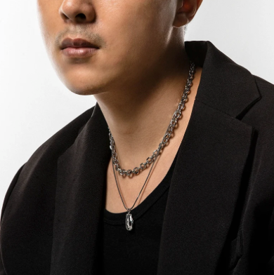 Molten Arc Duo Necklace-Fuel your look with layered steel chains and molten nugget pendant. Bold Voltage style with adjustable curb and snake chains. Shop now.