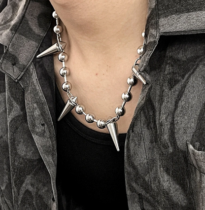 Surge Spike Necklace-Weaponize your style with the Surge Spike Necklace. Polished steel spheres and bold spikes deliver unapologetic Voltage energy. Built to stand out.
