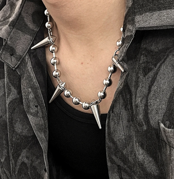 Surge Spike Necklace-Weaponize your style with the Surge Spike Necklace. Polished steel spheres and bold spikes deliver unapologetic Voltage energy. Built to stand out.