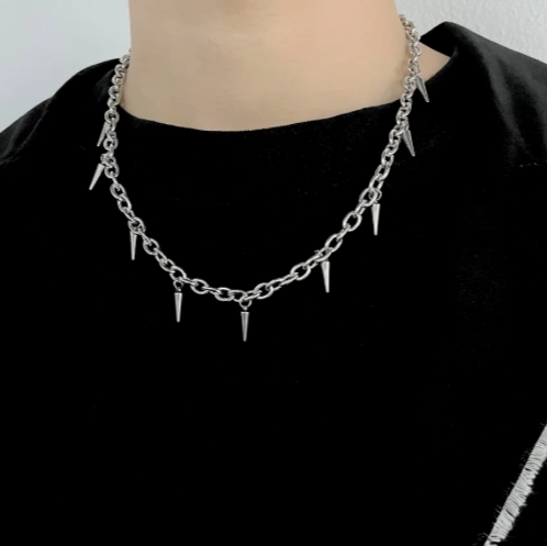 Pulse Spike Necklace-Shock the system with the Pulse Spike Necklace. Polished chain with sharp steel spikes—bold Voltage energy for solo wear or layered looks. Shop now.