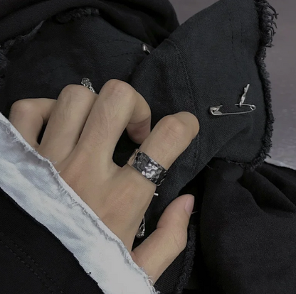 Static Ice Surge - Hammered Ring-Unleash raw energy with the Irregular hammered Ring. 316L steel, bold undulating texture, rebellious style—crafted for those who break the mold. Shop now.