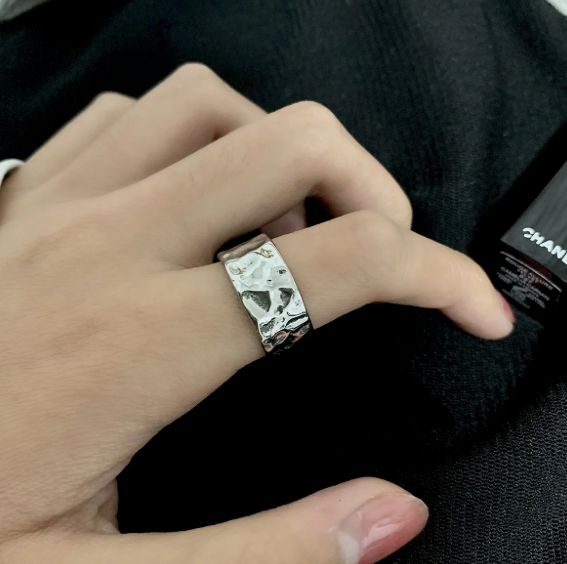 Static Ice Surge - Hammered Ring-Unleash raw energy with the Irregular hammered Ring. 316L steel, bold undulating texture, rebellious style—crafted for those who break the mold. Shop now.