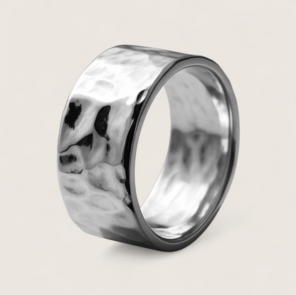 Static Ice Surge - Hammered Ring-Unleash raw energy with the Irregular hammered Ring. 316L steel, bold undulating texture, rebellious style—crafted for those who break the mold. Shop now.