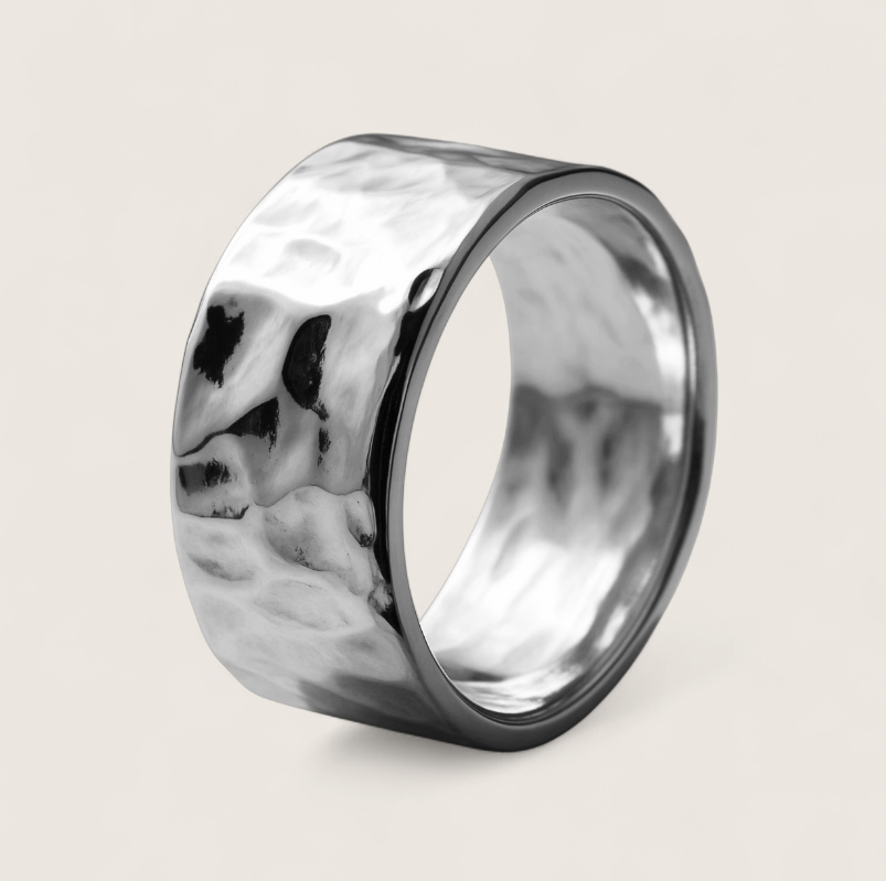 Static Ice Surge - Hammered Ring-Unleash raw energy with the Irregular hammered Ring. 316L steel, bold undulating texture, rebellious style—crafted for those who break the mold. Shop now.