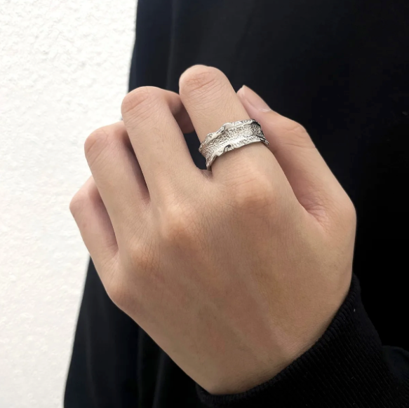 Bolt Rift - Textured Concaved Ring-Channel storm energy with the Bolt Rift Ring. 8mm steel band with oxidized lightning-texture and polished edges. Bold Voltage style. Shop now.