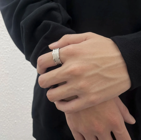 Bolt Rift - Textured Concaved Ring-Channel storm energy with the Bolt Rift Ring. 8mm steel band with oxidized lightning-texture and polished edges. Bold Voltage style. Shop now.