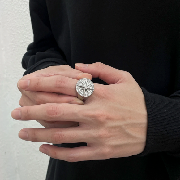 The Runic Voyager - Compass Signet-Channel Norse spirit with the Runic Voyager Signet. Raised compass and runic band in polished steel or gold. Ancient craft meets modern style. Shop now.
