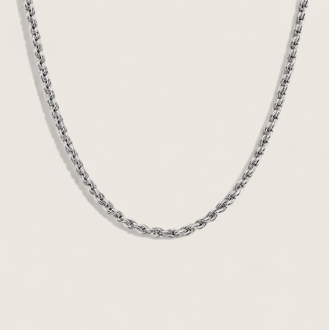 The Iron Twist - Steel Rope Chain-Modern 316L stainless steel rope chain in polished or gold-plated finish. Bold 6 mm or slim 3 mm width. Rugged style with easy clasp. Shop now.