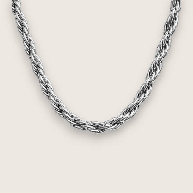 The Iron Twist - Steel Rope Chain-Modern 316L stainless steel rope chain in polished or gold-plated finish. Bold 6 mm or slim 3 mm width. Rugged style with easy clasp. Shop now.