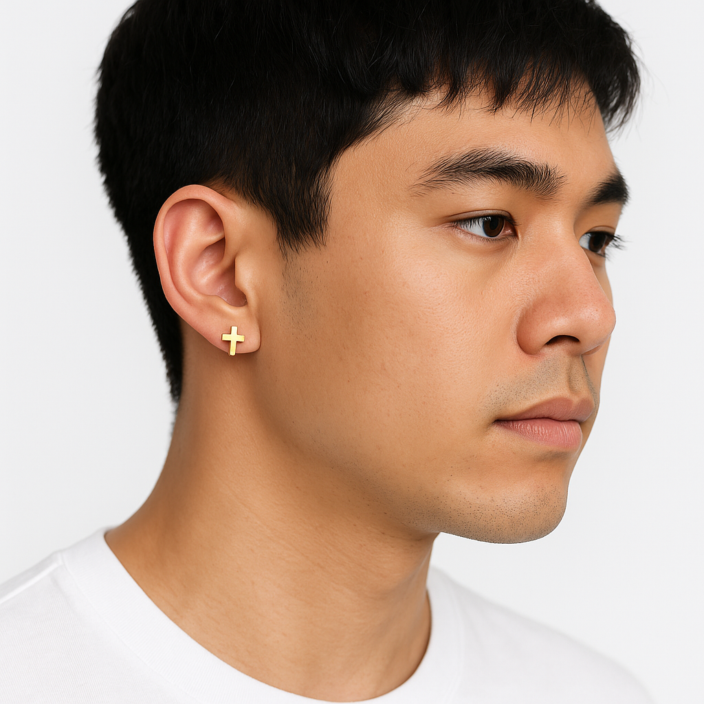 The Pillar – 11 mm Cross Stud Earrings-Add timeless edge with Pillar Cross Studs. Polished steel 11×8.5mm crosses in silver, gold, or black. Minimalist, corrosion-resistant style. Shop now.
