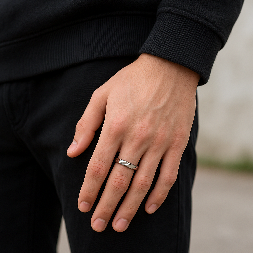 Nova Drift - Twist Ring-Ride the current with the Nova Drift Band. Polished steel ring with bold, wavy form and fluid energy. A striking Voltage piece. Shop now.