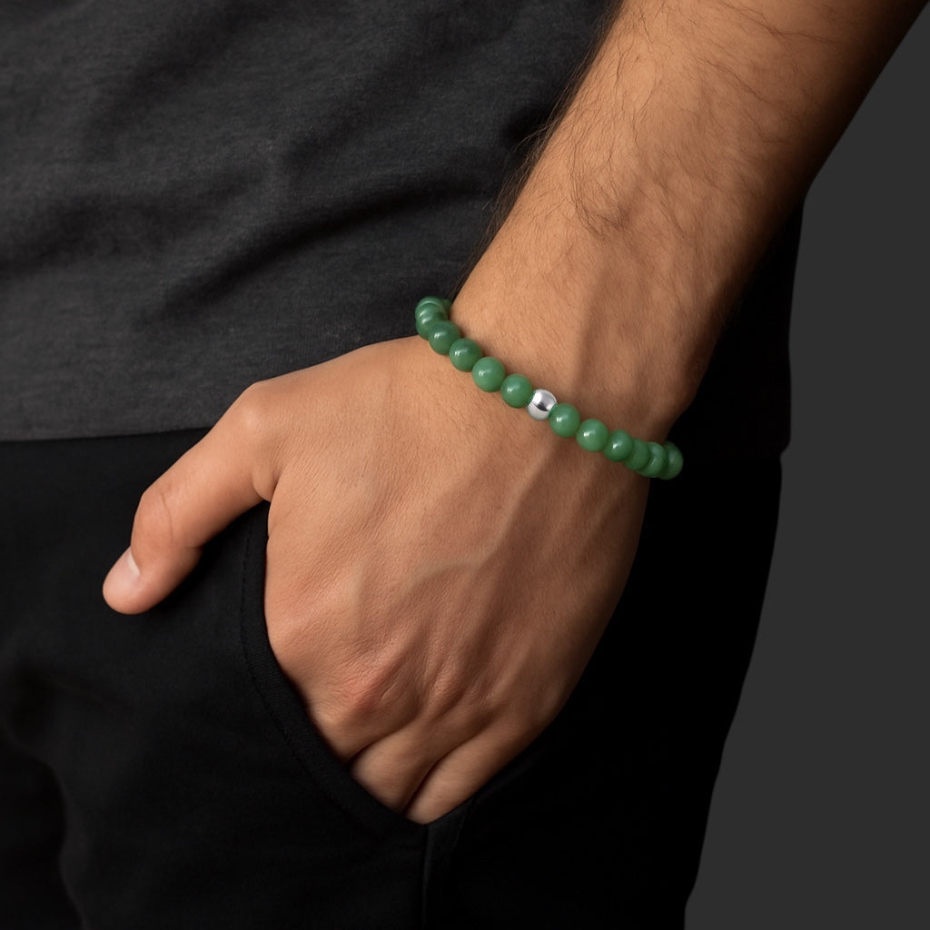 Verdant Fortune – Aventurine Stone Bracelet-Verdant Fortune Aventurine Stretch Bracelet —a modern talisman of luck and prosperity. Natural green beads with steel accent. Multiple sizes, polished or matte.