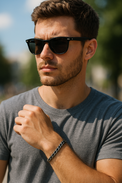 The Anvil Link – 4.6 mm Oxidized Steel Curb Bracelet-Channel forge strength with the Anvil Link Bracelet. 4.6mm oxidized steel curb links in an ancient silver finish. Rugged yet refined. Shop now.