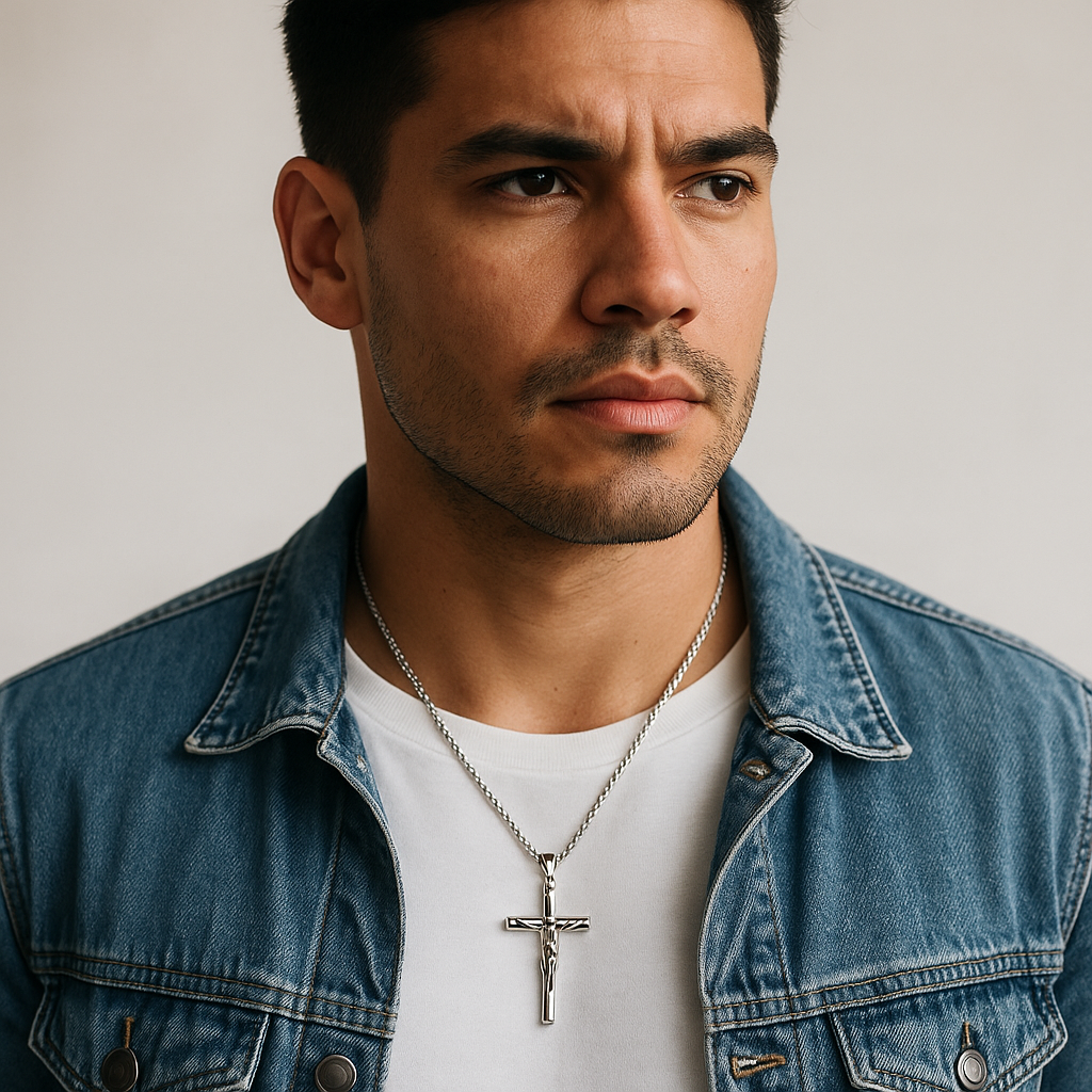 The Saviour – Steel Crucifix Necklace-Forge a bold statement of devotion with the Saviour Crucifix. Polished steel or gold-plated pendant with detailed Corpus relief. Timeless & powerful. Shop now.