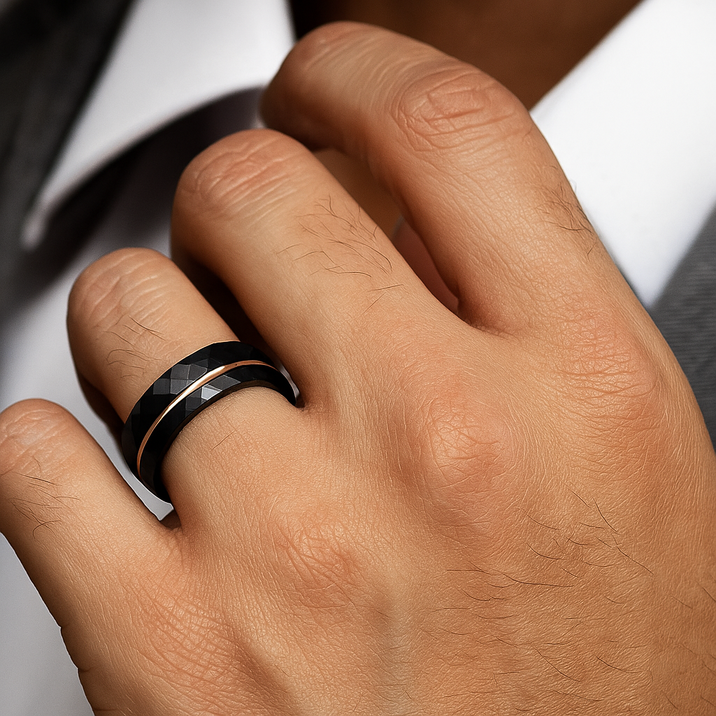 The Ember Line – Black & Rose Gold Tungsten Ring