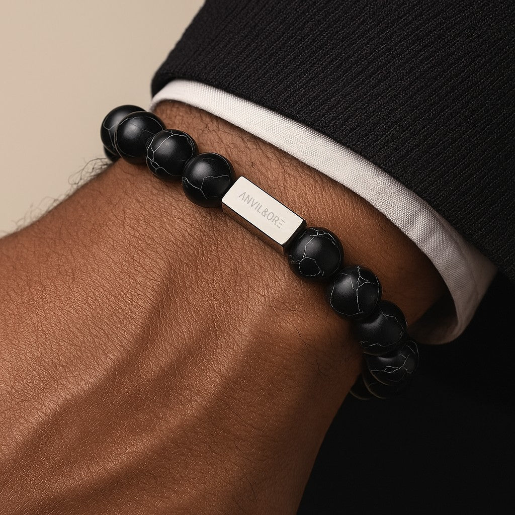 The Obsidian Vein – Black Turquoise Bracelet
