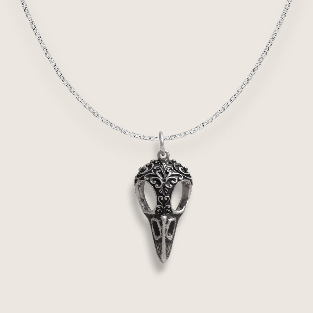 The Echoed Flight – Raven Skull Necklace