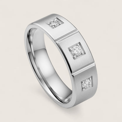 The Vault – 8mm Geometric CZ Stainless Steel Ring-Explore The Vault—an 8mm stainless steel ring with bold cubic zirconia accents and architectural design. Available in polished steel or gold-plated finish.