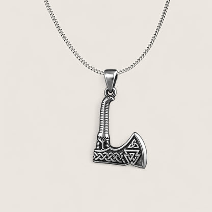 Runeblade - Axe Pendant Necklace-Runeblade Viking Axe Pendant — a symbol of courage and Norse heritage. Solid sterling silver with knotwork and Valknut, honoring Odin and the warrior’s path.